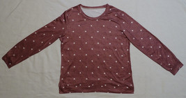 BROWNISH PURPLE WHITE POLKA DOTS STRETCH LONG SLEEVE TOP SUEDE ELBOW PAT... - £4.65 GBP