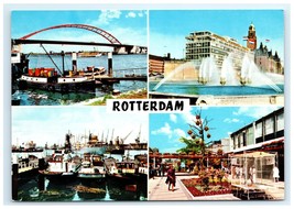 Vintage Bridge Fountain Harbor Ships Cranes Port Rotterdam Netherlands - $7.00
