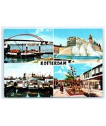 Vintage Bridge Fountain Harbor Ships Cranes Port Rotterdam Netherlands - $130.47 MXN