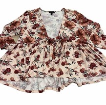 Torrid Knit Baby Doll Jacket Floral Peach Womens Plus Size 1 14/16 Sleeve Boho - £18.21 GBP