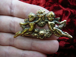 (b-ang-26) pair Angels little cherubs flowers brass pin pendant angel br... - €15,19 EUR