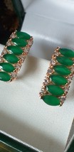 Vintage 1990-s 14 Ct Rolled Gold Emerald / Zircons Earrings-Hallmarked 585 RG - £57.99 GBP