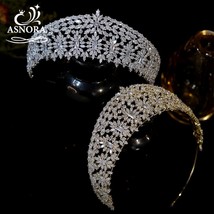 Luxury European Royal Princess Headdress Bridal Crown Crystal Zirconia Pageant C - £97.87 GBP