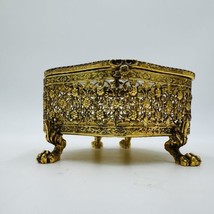 French Beveled Glass Gold Filigree Ormolu Jewelry Casket Box Claw Foot Vintage - £114.70 GBP