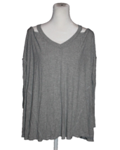 SAGE Womens Gray Ribbed Cold Shoulder Sweater Size Small S Loose Fit - $18.00