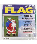 Vintage Emson Outdoor Indoor Flag Santa Giant 28x40 Red Green Holiday Ch... - $12.99