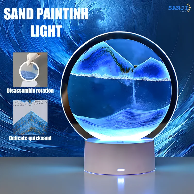 LED RGB Sand Painting Table Lamp Flowing Hourglass Desktop Ornament 3D S... - $24.39+