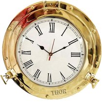 12&quot; Antique Marine Brass Ship Porthole Analog Clock Nautical Wall Clock Home Dec - £73.02 GBP