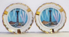 SEATTLE SPACE NEEDLE 1962 World&#39;s Fair Pair Vintage Matching Porcelain A... - £10.38 GBP