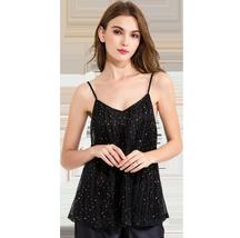 V-neck sequins summer A-line short top spaghetti strap fit flare ruched ... - £13.21 GBP