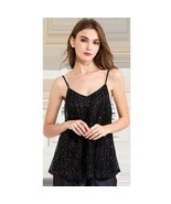 V-neck sequins summer A-line short top spaghetti strap fit flare ruched ... - £13.31 GBP