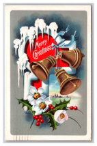 Merry Christmas Gilt Bells Icicles Holly w Berries Embossed DB Postcard U27 - £4.60 GBP