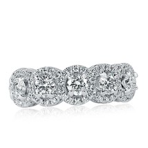 5 Stone Round Cut Diamond Wedding Band 14k White Gold (1.35 ctw) Art Deco Design - £2,191.70 GBP