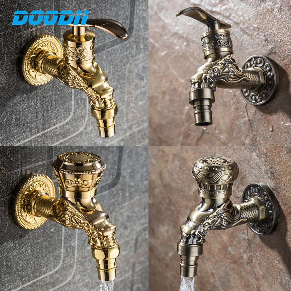 House Home Carved Wall Bottle Tap Bib Zinc Alloy Retro Tap Decorative Outdoor Ga - £35.97 GBP