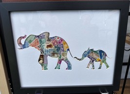 Elephant &amp; Baby! - Vintage Postage Stamp Collage Art - £69.84 GBP