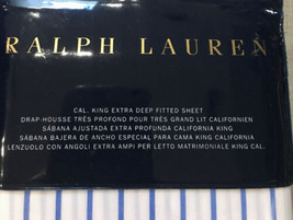 Ralph Lauren Prescott BLUE/WHITE Stripe 4pc Cal King FIT/FLAT Sheet Cas Nip $575 - $274.91