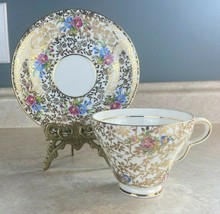  Clare Bone China Tea Cup &amp; Saucer Set Pink Blue Floral w/Gold Floral Pa... - £11.55 GBP