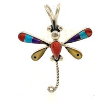 Vintage Signed Sterling Philipines Handmade Multi Stone Dragonfly Dangle Pendant - £31.72 GBP