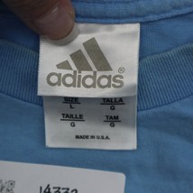 Adidas Shirt Mens L Blue Short Sleeve Crew Neck Print Knit Cotton Casual Tee - £17.97 GBP