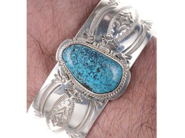 7&quot; J Nelson Kingman Turquoise Cuff Bracelet Navajo Sterling Silver - £365.36 GBP