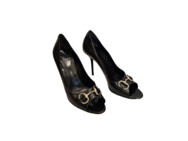 GUCCI Black Patent Leather Stilletos with Gold Horsebit at Vamp - Size 10.5 - £159.86 GBP
