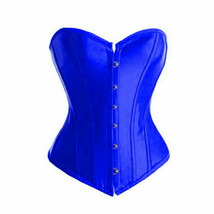 Blue Satin Gothic Burlesque Bustier Waist Training Costume Overbust Cors... - £56.03 GBP