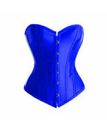 Blue Satin Gothic Burlesque Bustier Waist Training Costume Overbust Corset Top - $70.19