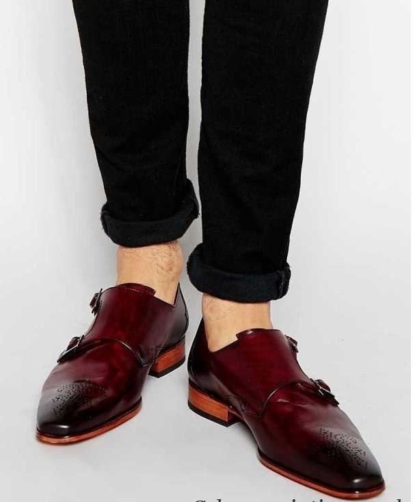 New Handmade Men burgundy color monk strap shoes, Men formal shoes, Men dress sh