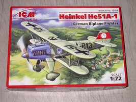ICM 72193 German Biplane Fighter Heinkel He51A-1 Plastic Model Kit 1/72 - $19.99