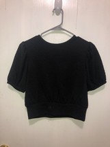 NWT Kohls So Cropped Black Puff Short Sleeve Shirt Split Back Womens XS NEW - £10.89 GBP