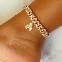 12mm Diy Gold Layered Initial Cuban Link Chain Ice Out Anklets For Women Cuban - £17.85 GBP