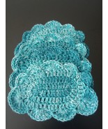 Handmade Crochet Multi-color Blue Cloud Coasters Set of 4 - $33.47 CAD