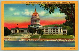 West Virginia State Capitol Kanawha River Charleston WV UNP Linen Postcard G1 - £2.30 GBP