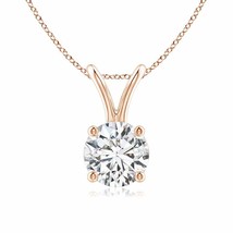 Round Diamond Solitaire V-Bale Pendant in 14K Rose Gold - £1,852.14 GBP