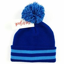 Cat &amp; Jack ~ Pom Knit Beanie Hat ~ One Size Boys ~ 2 Shades Blue ~ Striped Cuff - £9.03 GBP