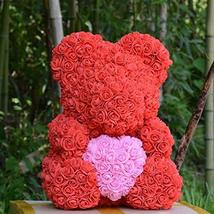 VRW Teddy Bear 16inch Rose Bear Faux Flower Bear Love Bear Valentine&#39;s Day Red w - £48.22 GBP