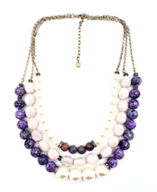Talbots Layered Purple Bead Faux Pearl Statement Necklace - £21.92 GBP