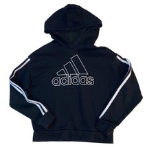 Adidas Kids Black Long Sleeve Logo Sweatshirt Hoodie White Stripes, Size L (14) - £12.78 GBP