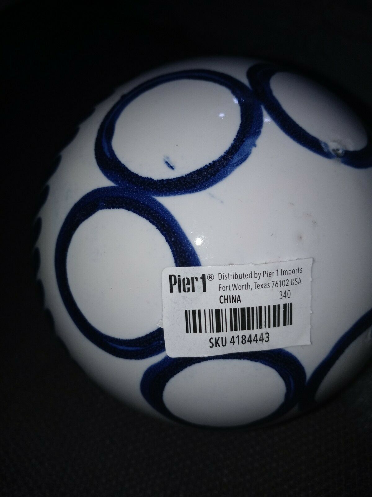 Pier 1 Ceramic Home Decor Ball Navy And White-Brand New-SHIPS N 24 HOURS - £54.41 GBP
