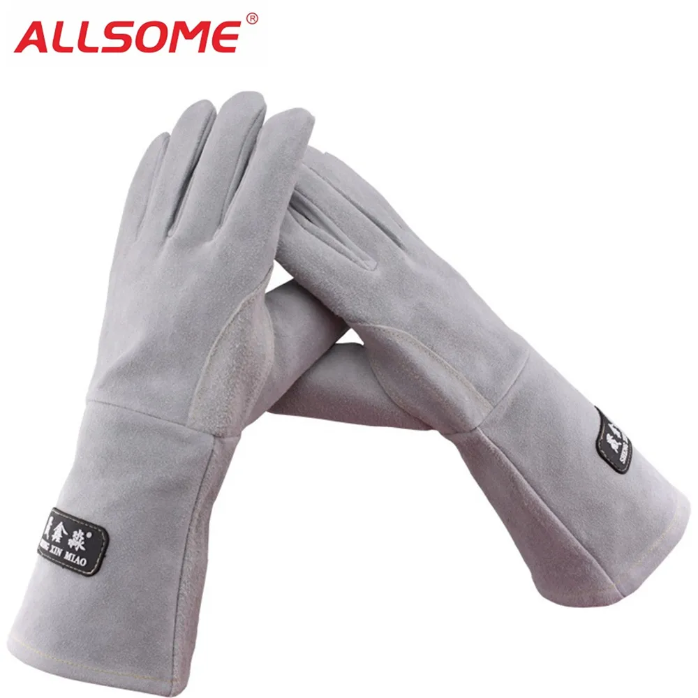 ALLSOEM hide Leather Welding Gloves Gardening Welding  Stove Work Gloves Heat Re - £51.43 GBP