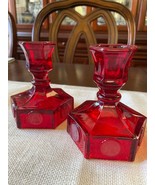 Set of 2 Fostoria Ruby Red Coin Glass Candlestick candle holders - £17.88 GBP