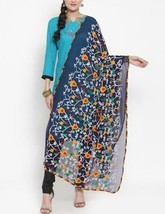 Women Phulkari Dupatta embellished Indian border PolyChiffon,N.Blue, 2.2X0.76Mt. - $32.13