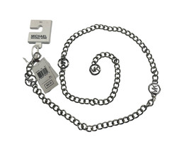 MICHAEL KORS Women Silver MK Logo Stainless Steel Metal Chain Belt 55275... - $28.99