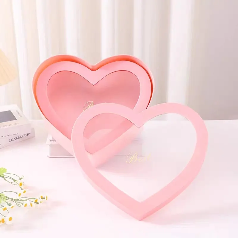 1Pcs Pink Black Heart Shaped Flower Box Floral Gift Boxes With Transpare... - $21.01+