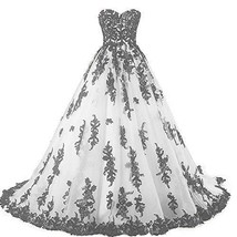 Vintage Gothic Black Lace Ball Gown Long Prom Dresses Wedding Gowns White US 14 - £148.95 GBP