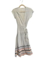 MARINE LAYER Womens Wrap Dress MADDIE Cotton Bel Air Blue Multi Stripe Sz M - $35.51