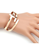 Rose Gold Tone Hinged T-Bar Cuff Bangle Bracelet - $38.26 CAD