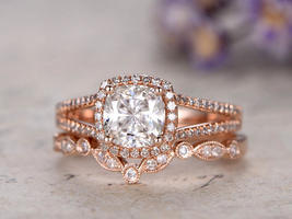 1Ct Round Sim Diamond 14K Rose Gold Finish Filigree Bridal Wedding Ring Set - £60.15 GBP