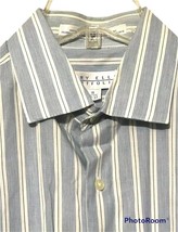 Perry Ellis Mens White Blue Stripe Cotton Long Sleeve Dress Shirt Size 1... - $7.94