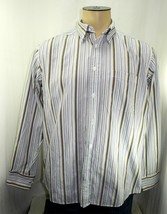 Bugatchi Uomo Cotton White Black Grey Tan Striped Dress Shirt - Men&#39;s Size Large - £26.47 GBP